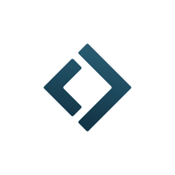 Blue diamond-shaped logo formed by two overlapping angular brackets (chevrons).