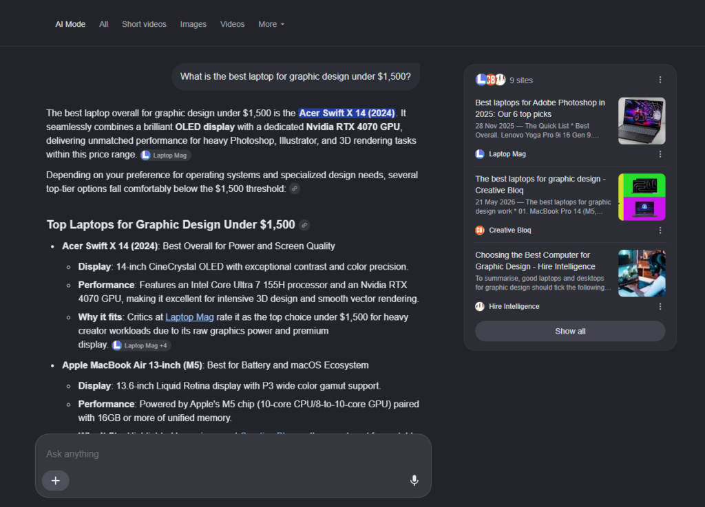 image | Nonofo Joel Dark-themed article page about top laptops for graphic design under alt=